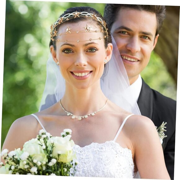 Gold Rhinestone Star Crown Alloy Hairband Bridal Tiara Wedding Jewelry for Women main image 4